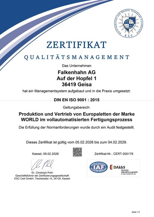 Zertifikat Qualitätsmanagement DIN ISO 9001