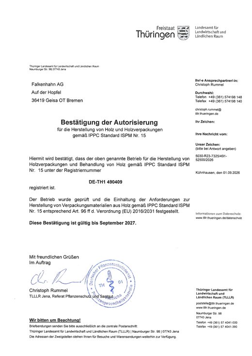 Autorisierung ISPM 15-Behandlung