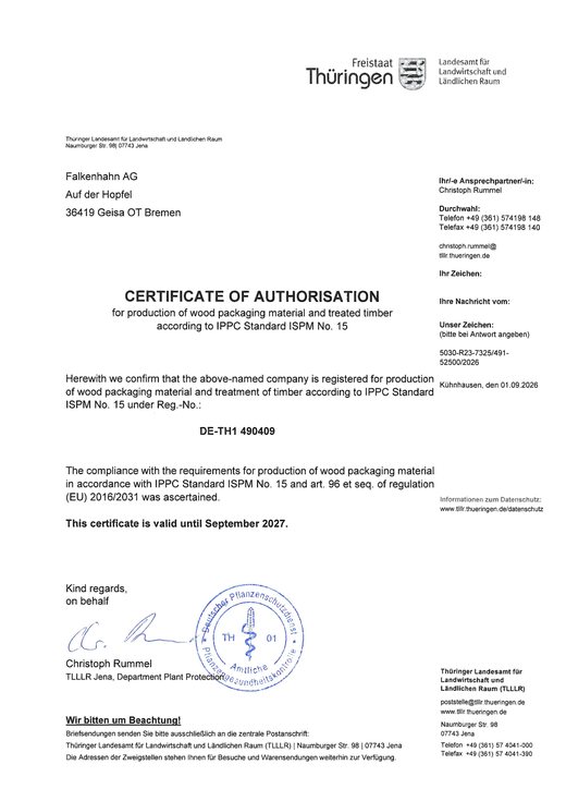 ISPM 15 treatment authorisation